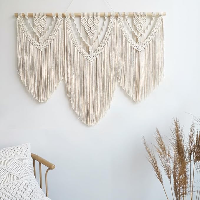 Achart Macrame Wall Hanging Large- Boho Wall Decor- large wall art- Wall Decor Living Room- Macrame Tapestry Boho Decor for Bedroom (Beige-C)
