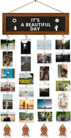 Hanging Photo Display Wall Decor, Picture Frames Collage Felt Letter Board with 270 Letters and 30 Clips, DIY Boho Dorm Room Decor for Wall, Mothers Day Party Birthday Gifts