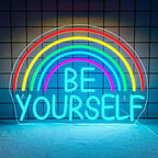 WLHOPE Be Yourself Neon Sign Be Yourself Neon Signs for Wall Decor Dimmable Rainbow Neon Lights Classroom LED Light Up Sign for Bedroom Bookstore Reading Room Library Study Room Decoration
