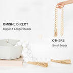 OMISHE 50" Long Extra Large Wood Bead Garland with 1.6" Diameter Wooden Beads and Tassels, Rustic Farmhouse Country Decorative Beads for Home Tiered Tray Decor, White