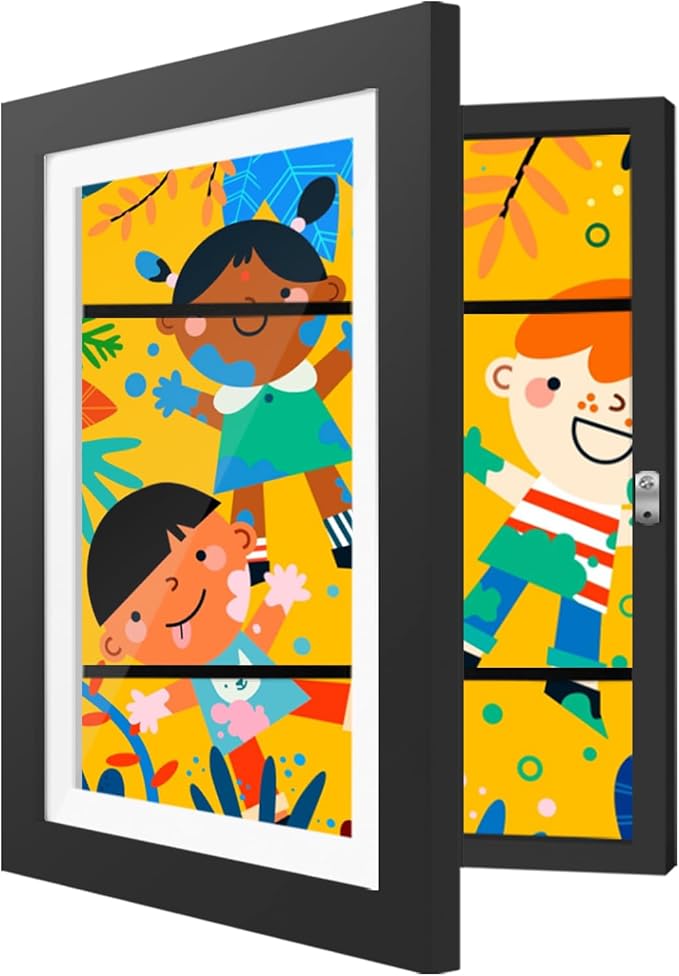 1 Pack Kids Artwork Frames 10x12.5 Inch Changeable Kids Art Frame with Front Opening for Art Display, Horizontally Vertically Wall Mount for Kids Drawing & School Projects (Black)
