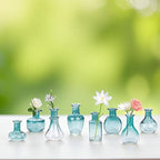 Bud Vases in Bulk Small Glass Green Vase Set of 8 Different Shape Smooth Surface Vintage Mini Tiny Vases Modern Cute for Flowers Table Wedding Decor Centerpieces Home Party Dining Room
