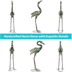 Shorayn Garden Crane Statues, Blue Heron Sculptures for Outdoor, Cranes Decor Metal Bird, Patina Garden Art Lawn Ornaments for Yard Patio Porch Outside Decorations