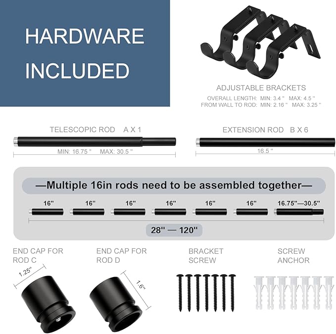 Latest Curtain Rods for Windows 28 to 120 Inches Length Adjustable 1 Inch Diameter Window Heavy Duty Curtain Rod with Aluminium Finials Set for Outdoor, Farmhouse, Bedroom, Living Room, Black