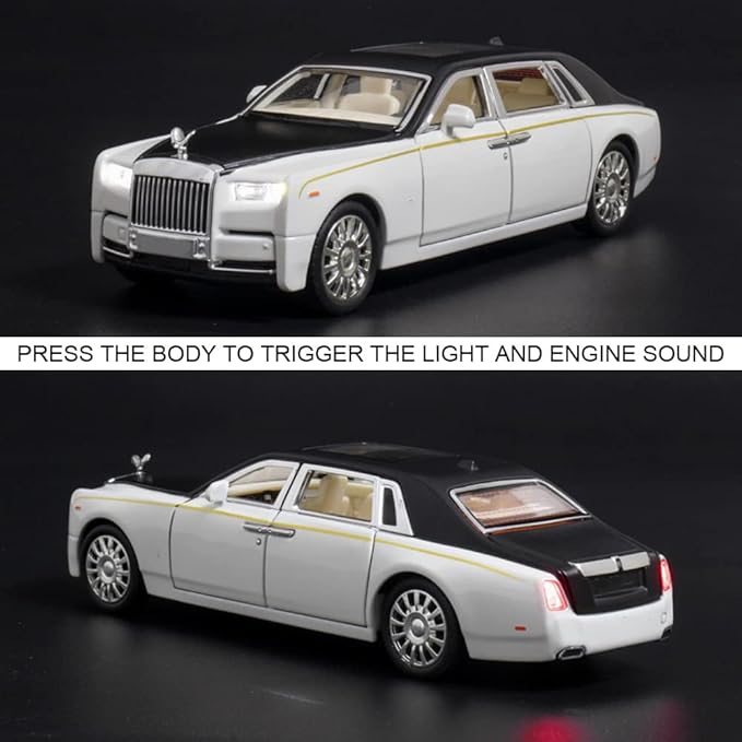 Alloy Collectible Rolls-Royce Phantom Model Toy Car, 1/32 Scale Diecast Car Model Pull Back Vehicles Phantom Toy with Sound & Light, Car Logo Can be Folded