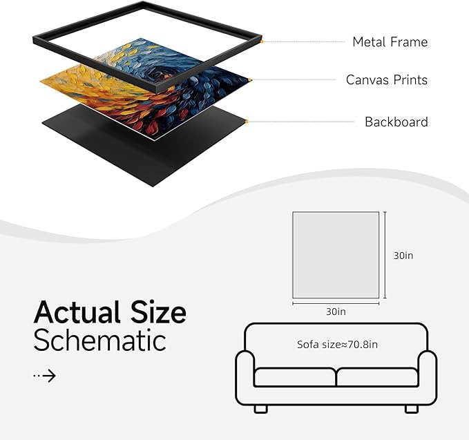 Large Framed Blue Modern Abstract Wall Art for Living Room, Minimalist Canvas Paintings Artwork for Walls, Blue Yellow Art Prints Pictures for Hallway Bedroom Office Wall Decor -30x30 Inch