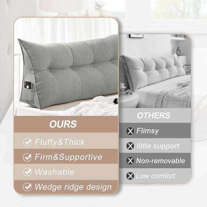 Large Triangular Headboard Pillows Long Backrest Positioning Support Bolster Cushion for Daybed Fluffy Quality Plush Body Wedge Pillow with Removable Cover(Dark grey-King-76x8x20in)