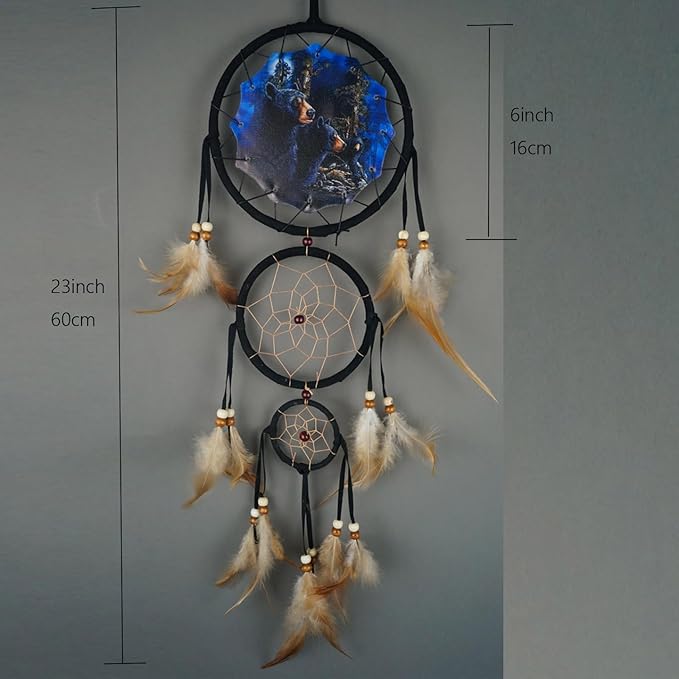 Remorelt Wolf Eagle Bear Dream Catcher Bedroom Wall Decor, Christmas Home Decoration, Room Accessory, White Moon Feather Decoration - Unique Home Craft Wall Pendant (DC26 6Inch Set 2 Eagle Bear)
