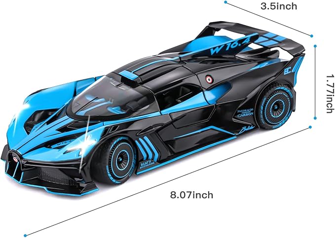 Toy Car Model for Compatible with 1:24 Bolide Alloy Diecast Collect Car Toy with Lights and Music, Pull Back Car Toys for Kids Boys Girls Gift (Blue)