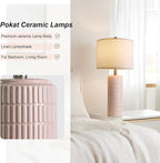 PoKat 27.5" Pink Ceramic Table Lamps for Girls Room Set of 2, Modern Bedroom Lamps, Bedside Lamps for Night Stands Living Room, Cute Lamps Pink Decor, Nightstands Desk Nursery