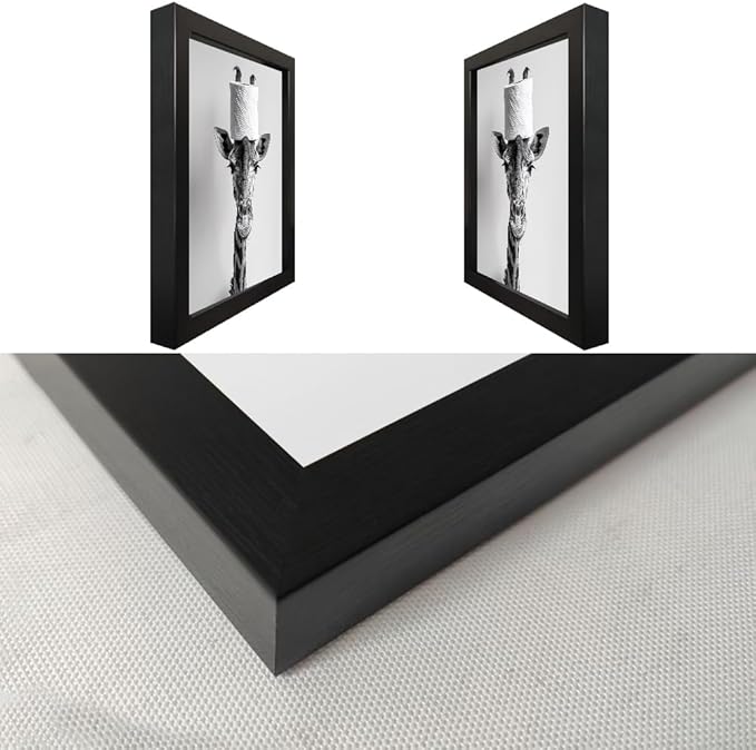 Framed Funny Bathroom Wall Art, Giraffe with a Toilet Paper Roll on Head Decor, Black and White Bathroom Pictures Wall Decor, Humor Animal Canvas Print Artwork