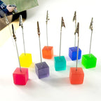 10 pcs Cube Base Picture Holders with Clip, Cute Polaroid Desktop Photo Paper Clip Stand for Paper Name Place Card Postcard Memo Menu Note Picture Christmas Wedding Number Card Display