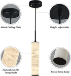 LMQNINE Natural Alabaster Pendant Lights for Kitchen Island White Marble Long Tube Chandelier Modern Black Ceiling Light Fixtures for Bedroom Dining Room Table Living Room Hallway(S-1Pack)