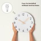 Plumeet 16'' Extra Large Wall Clock Frameless Wooden Clocks with Silent Quartz Movement - Modern Style Village Wall Clocks Decorative Home Kitchen - Battery Operated (White)
