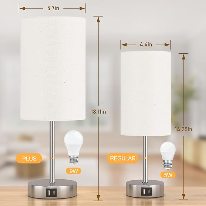 AKASUKI 18Inch Table Lamp with Dual Charging Station, 3 Way Dimmable Touch Lamp for Bedroom, Living Room, Office(LED