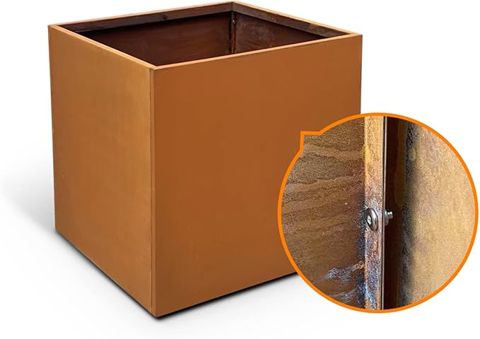 Corten Steel Planter Metal Square Planter Tall Cube Rustic Steel Planters 27.6 Inch Durable Antique Detached for Outdoor Commercial Residential Garden Patio Deck and Backyard