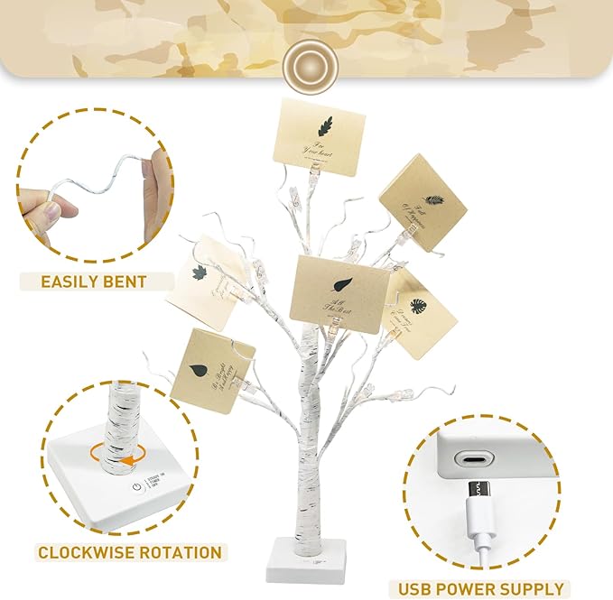 Vanthylit Money Tree Gift Holder Set of 2, 24 LED Warm White Lights Battery Powered Timer, with Clips and Greeting Cards, Gift Holder Decor for Photo Mother's Day Christmas Graduation Gifts