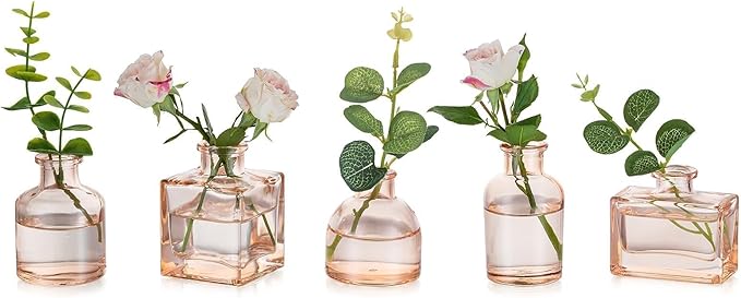 Glasseam Champagne Glass Bud Vase: Mini Small Vases for Centerpieces Cute Flower Vase Set of 5 Tiny Vases for Flowers Decorative Centerpiece for Table Decor Wedding Party Dining Room Decoration