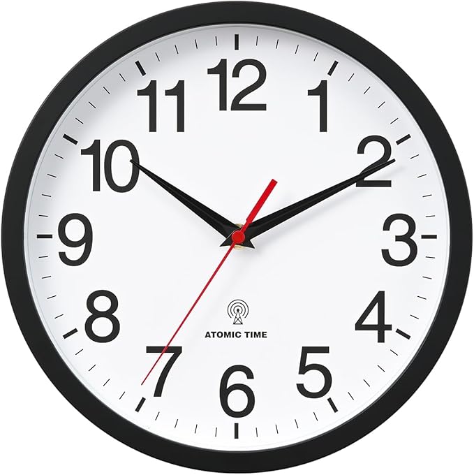 Atomic Wall Clock, Modern 10 Inch Battery Operated Wall Clocks, Analog Clock for Living Room, Office, Home, Bedroom, Kitchen, Bathroom(Black)