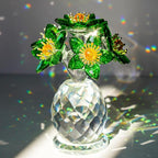 Handcrafted Green Crystal Flower Figurine Christmas Home Decor Elegant Tabletop Centerpiece for Office Desk Unique Gift for Women Mom Wife