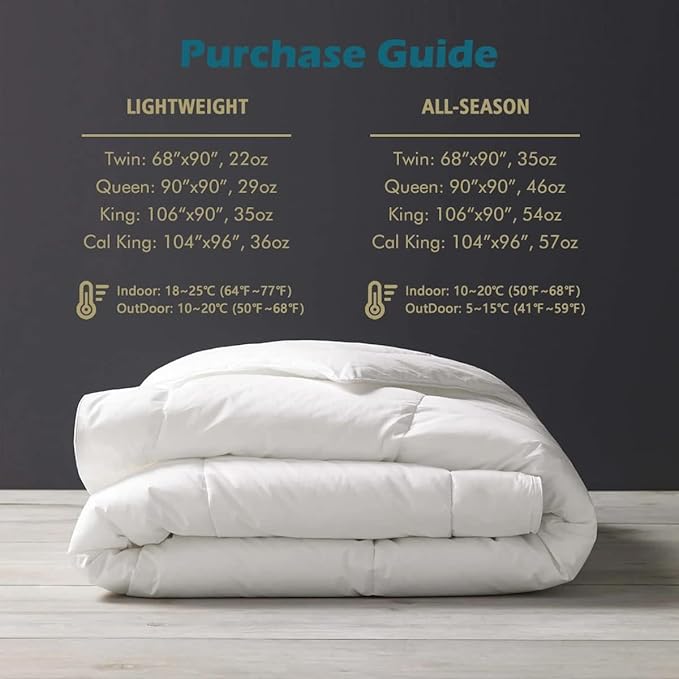 Cobnom® Luxury Organic Down Comforter Oversized Queen, High Fill-Power Down Feather Fibers Duvet Insert with 100% Cotton Cover, Medium Warm for All-Season, Ivory White, 98x98 Inch