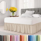 Wrap Around Dust Ruffle Bed Skirt - Wheat - for Queen Size Beds w/ 12 Inch Drop - Easy Fit Elastic Strap - Adjustable Pleated Bedskirt w/Brushed Fabric - Wrinkle Free - for Women, Men, Kids & Teens