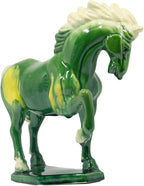 Ceramic Horse Sculpture -8 inch Hand Made Tang Tri-Color Cultural Art Piece,Museum Collection Inspired Home and Office Decor (Green)