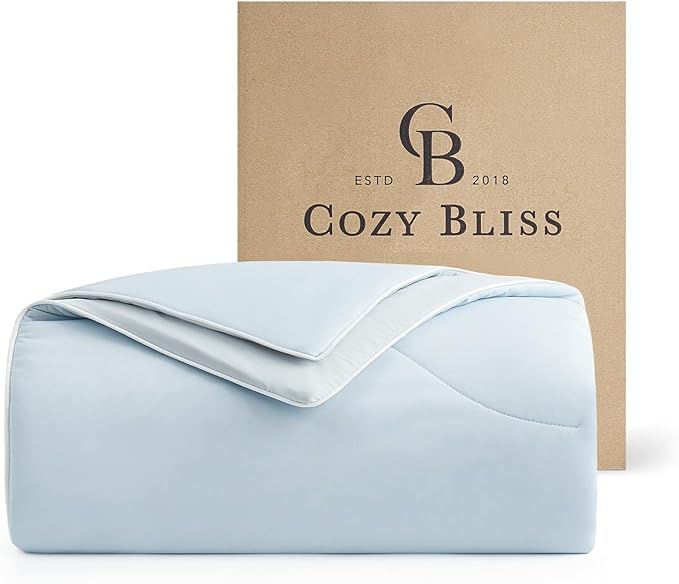Cozy Bliss Cooling Comforter King Size Dual-Sided, Ultra-Soft Cooling Blankets for Hot Sleepers and Night Sweats, Breathable Lightweight Silky Smooth, Cool Blue