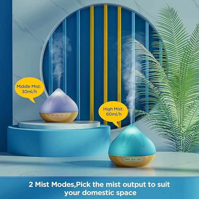 500ML Essential Oil Diffuser: Aroma Diffuser with Remote Control for Hotel Spa Yoga Room - Humidifier with 14 Colors LED Night Light for Bedroom Home Relaxation-Light Brown