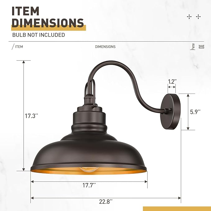 zeyu 2 Pack Gooseneck Barn Lights Outdoor, Outdoor Wall Sconces for Porch Patio, 18" Farmhouse barn Lights in Oil Rubbed Bronze Finish, 016-1BL-2 ORB
