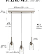 3-Light Farmhouse Chandelier Light Fixture Brushed Nickel Clear Seeded Glass Dining Room Hanging Modern Pendant Lighting Over Table,Traditional Ceiling Lights for Kitchen Island Entryway
