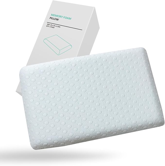 Ultra Thin Pillow 3.25" Stomach Sleeping, Gel Memory Foam Flat Pillow for Stomach and Back Sleepers, Slim Design Memory Foam Pillow with Two-Sided (CertiPUR-US, Standard Size)
