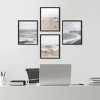 SIGNWIN Framed White Minimal Ocean Beach Seashore Coastals Wall Art, Set of 4 Landscape Colorful Wall Decor Prints, Nature Wilderness Wall Décor for Living Room, Bedroom - 12"x16" Black