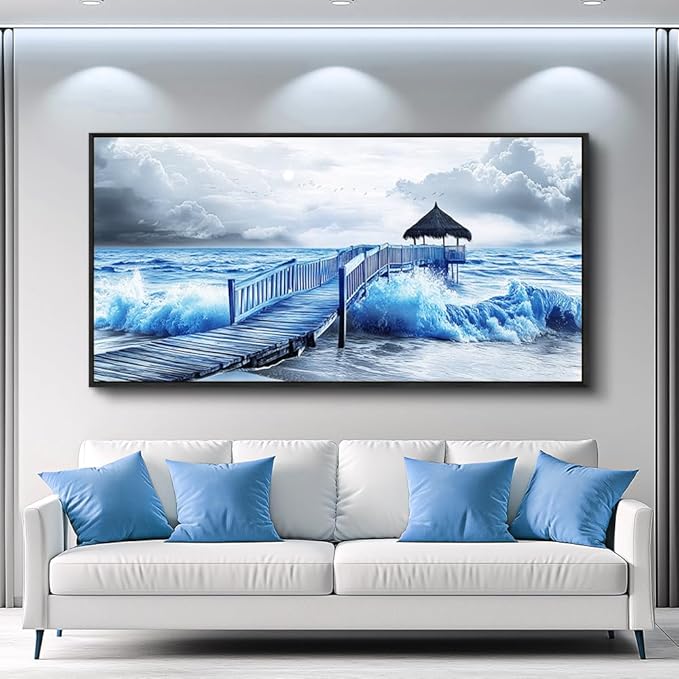 ZUITINGHUA Black Framed Canvas Wall Art For Living Room Wall Decor For Bedroom Office Wall Decoration Ocean Landscape Paintings Black And White Pictures Artwork Room Aesthetic Home Decor 20x40 In