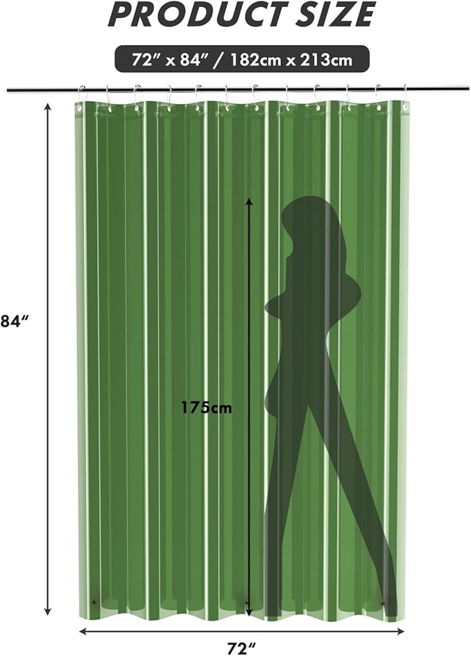 AmazerBath Extra Long Shower Curtain Liner 72x84, Clear Green Shower Liner 84 Inches Long, Plastic Shower Curtain Liners, Cute Tall Shower Liner, PEVA Bathroom Shower Curtain Liners & 3 Magnets