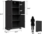 ChooChoo Bathroom Floor Cabinet, Modern Bathroom Storage Cabinet with 4 Doors and Adjustable Shelves, Freestanding Cupboard for Living Room, Black