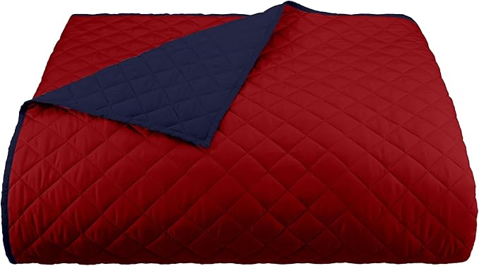 Martex Reversible Coverlet – King Bed Quilt – Lightweight King Size Bedding – Durable King Size Quilts for Bed – Soft - Easy Care Bedding – Red/Navy