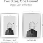 Homeforia 5x7 Picture Frame Silver, High End Metal 5 x 7 Silver Frames with Mat 4 x 6 Print, 5by7 Desk Frame Matted to 4x6 inch Photo, 5 by 7 Wall or Tabletop Frame, Tempered Glass, Wall Kit, Set of 1