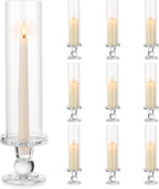 Hurricane Glass Taper Candle Holder: 10pc Tall Hurricane Candle Holders for Home, Clear Tapered Candlestick Holders with Open Ended Glass Sleeve Candle Stick Holders for Table Centerpieces