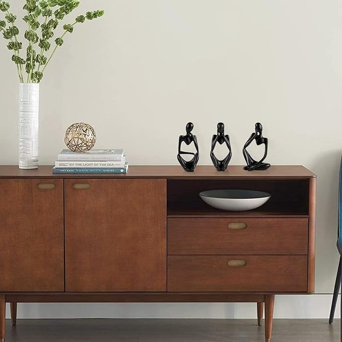 Sandstone Resin Thinker Style Abstract Sculpture Statue Collectible Figurines Home Office Bookshelf Desktop Decor (Small Black, Focus)