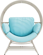 Egg Chair Outdoor Indoor, Oversized Rattan Chair with Thicken Cushion, 350LBS Capacity Wicker Patio Lounge Chair, Basket Chair for Living Room Balcony Porch Backyard, Blue