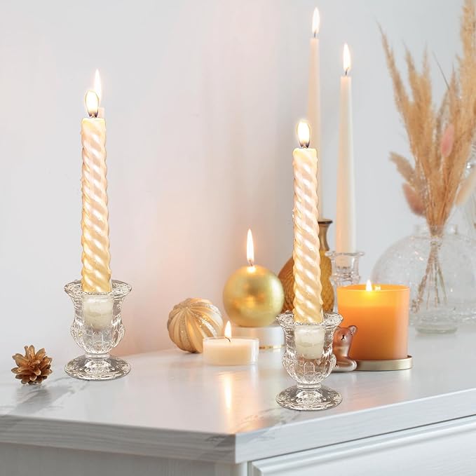 Foaincore 60 Pcs Candlestick Holders Bulk 2.5 Inch Taper Candle Holder for Table Centerpiece Thick Glass Ritual Candle Stand for Wedding Christmas Valentines Festival Party Decorations(Clear)