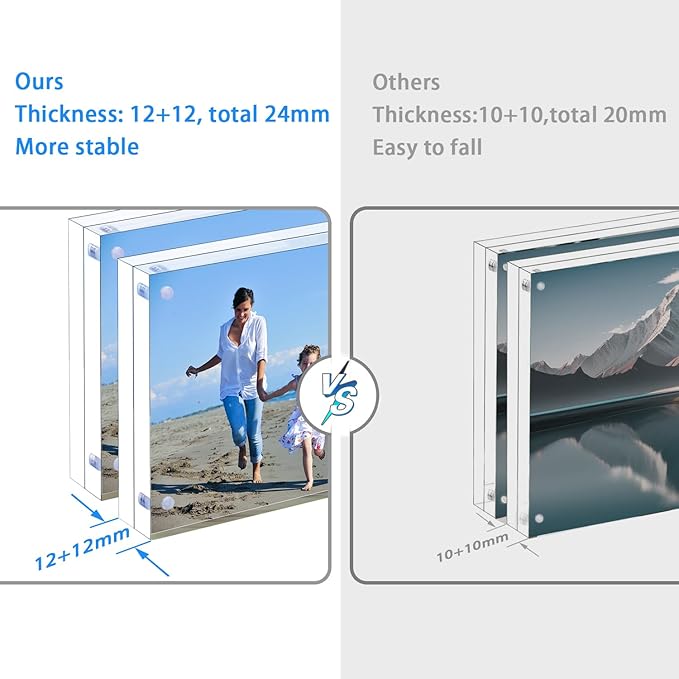 Acrylic Picture Frame, 2pack 5x7 Inch Clear Photo Double-Sided Frames, Magnetic 12+12MM Thickness Picture Frame Clear Photo Frame Stand, Double-Sided Acrylic Frame Stand