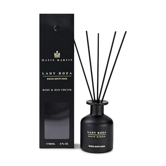 Lady Roza Reed Diffuser 5 oz - Luxury Aromatherapy with Rose & Red Fruits - Home Decor Gift for Bedroom, Office, Living Room, Bathroom - Long Lasting Scent with Premium Fragrance Sticks