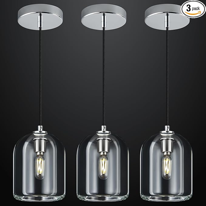 Modern Chrome Pendant Lights Kitchen Island Ceiling Chandelier Indoor Crystal Hanging Light Fixtures for Dining Room Kitchen Living Room Bedroom（3Pack）