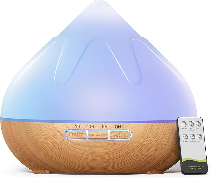 500ML Essential Oil Diffuser: Aroma Diffuser with Remote Control for Hotel Spa Yoga Room - Humidifier with 14 Colors LED Night Light for Bedroom Home Relaxation-Light Brown