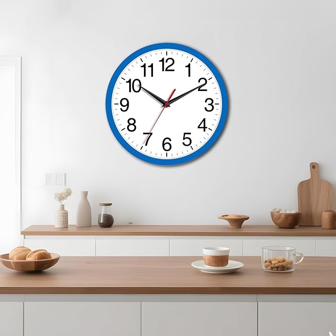 Wall Clock Modern 8 Inch Battery Operated Silent Non Ticking Small Analog Clock Decorative for Bedroom Kitchen Bathroom Office Home (Blue)
