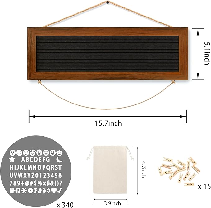 Picture Frames Collage Photo Hanging Display, Felt Letter Board with 340 Letters and 15 Clips, Picture Board Rustic Frames for Wall Dorm Room Decor Christmas Holiday Birthday Party Present