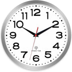 Atomic Wall Clock 14 Inch, Modern Clock Battery Operated Classic Analog Decorative for Kitchen, Living Room, Office, Bedroom, Bathroom (Silver)
