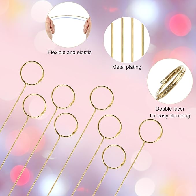 20 Pcs Floral Card Holder Picks, 12 Inch Round Picture Holders, Photo Holder Pick Stick, Gold Floral Place Card Holder, Floral Picks Clips, Photo Picture Holder for Weddin